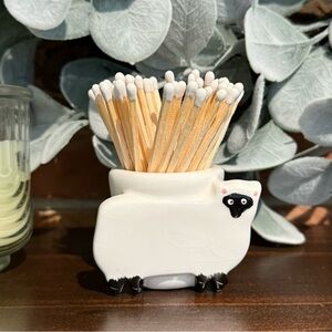 Vintage White Ceramic Sheep Lamb Matchstick Holder / Toothpick Holder Japan